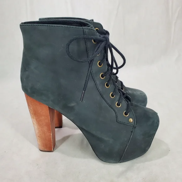 Jeffrey Campbell Lita Platform Boot Size 7.5 Leather Wood Goth Edgy Lady Gaga - Picture 4 of 14